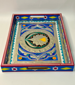 Chamak Patti Tray Multi Blue – Large | Colorful Serving Tray