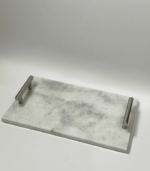 Multipurpose White Marble Tray with Metal Handles | Elegant Serving Tray