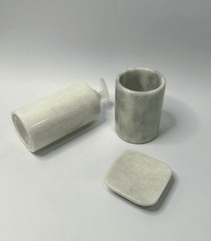 WHITE MARBLE BATHROOM ACCESSORY SET OF THREE