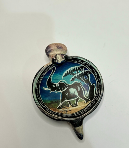 RHINO SHAPED TRINKET WITH ELEPHANT PAINTING