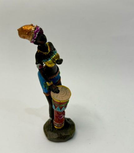 STONE CARVED MULT-COLOUR STATUE WITH DRUM