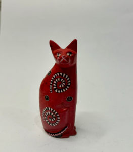 Red Stone Cat Table Decor | Whimsical Home Accent