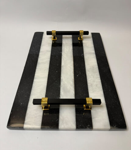 RECTANGULAR STRIPED SERVING TRAY IN BLACK AND WHITE