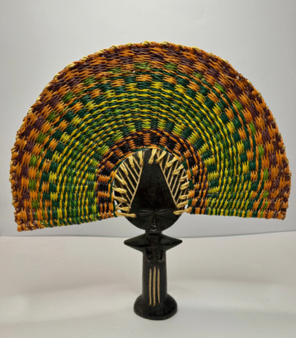Wooden African Figurine Fans - Green Multi-Colour