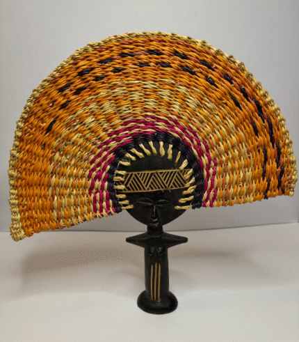 Wooden African Figurine Fans - Orange Multi-Colour