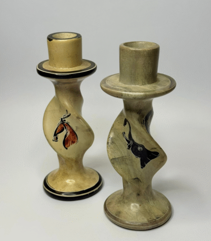 Soapstone Spiral Animal Painted Candle Holders