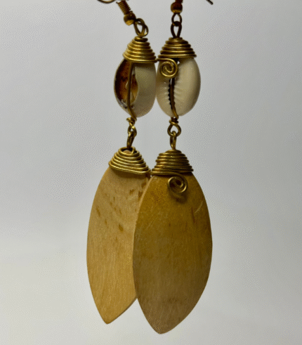 African Bone, Brass & Wooden Earrings - Off-White