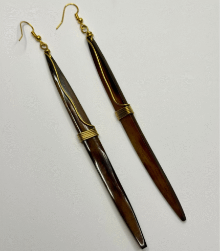 African Handmade Bone & Brass Earrings - Brown