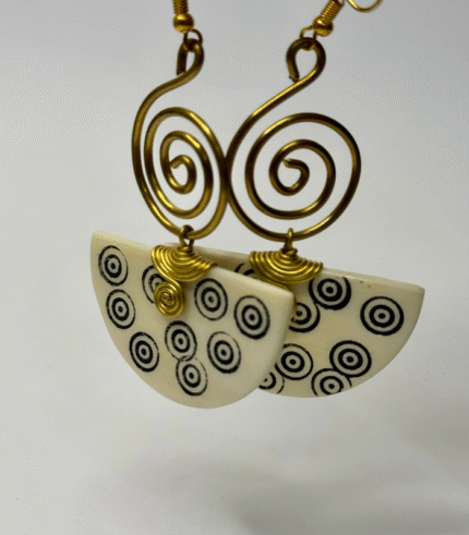 African Half-Moon Brass & Gemstone Earrings