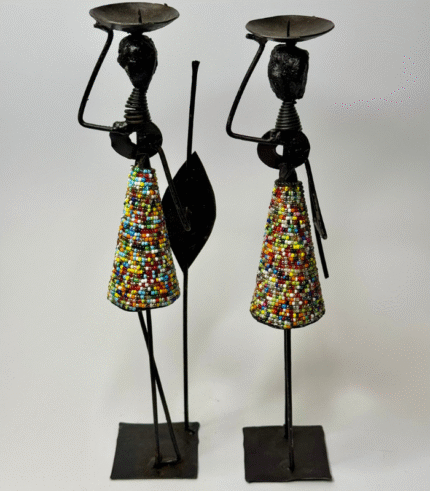 African Style Candle Holder - Women in multi-coloured beaded dress