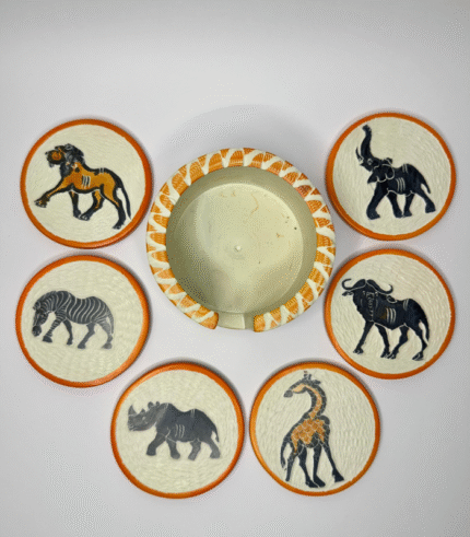 Jungle Edition - Handmade Soapstone Coasters - Orange Lining