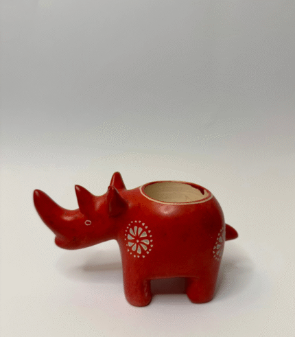 Stone Rhinoceros Candle Holder - Red