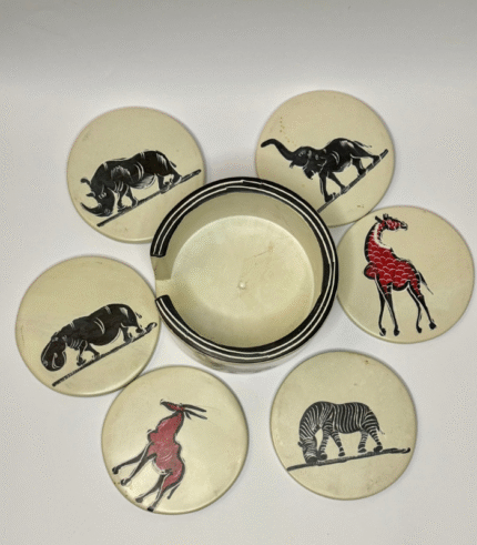 Jungle Edition - Handmade Soapstone Coasters - Black & white Stripes