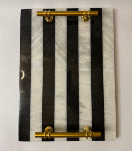 Rectangular Striped Serving Tray in Black & White
