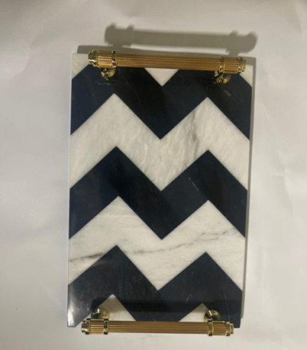 Chevron Marble Tray with Golden Handles
